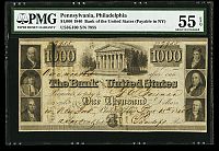 Bank of the United States $1000, Dec. 15, 1840, Philadelphia Issue, NY Redemption, 7955, AU - PMG-55 EPQ